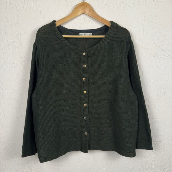Vintage 90s Studio B Olive Green Knit Cardigan Sweater Women’s Medium Button Up - Picture 1 of 5